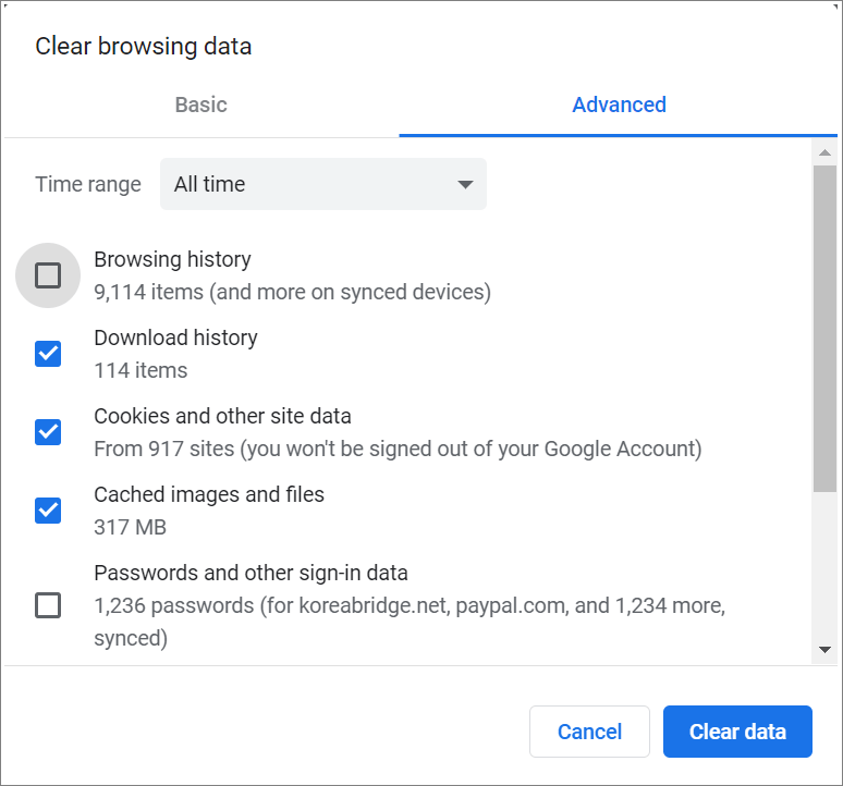 Chrome clear cookies and site data