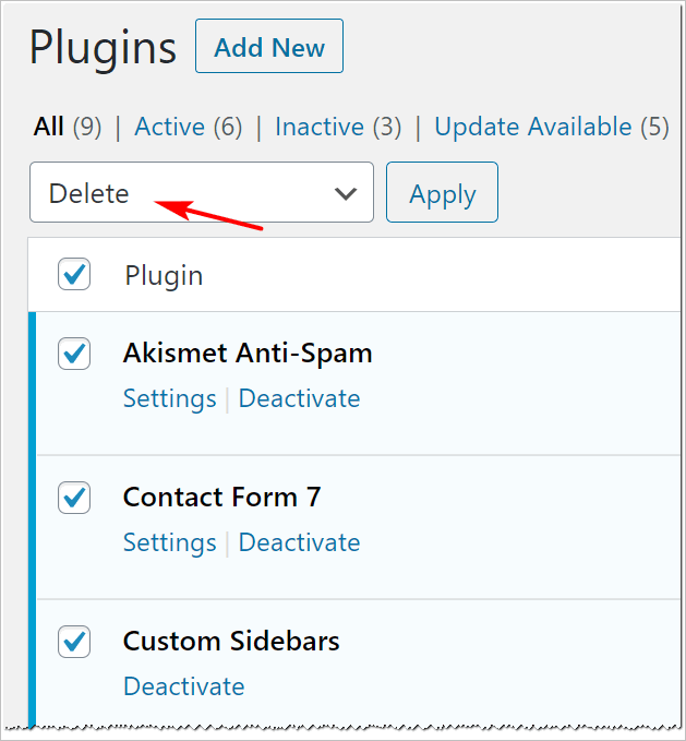 delete plugins