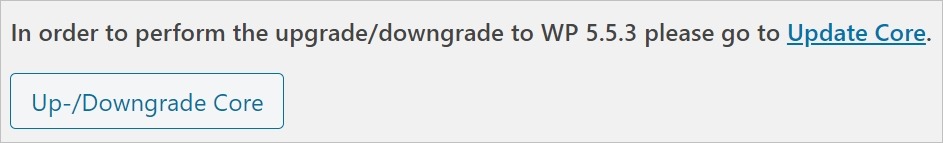 WordPress downgrade button