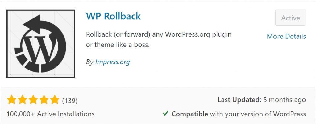 WordPress site rollback