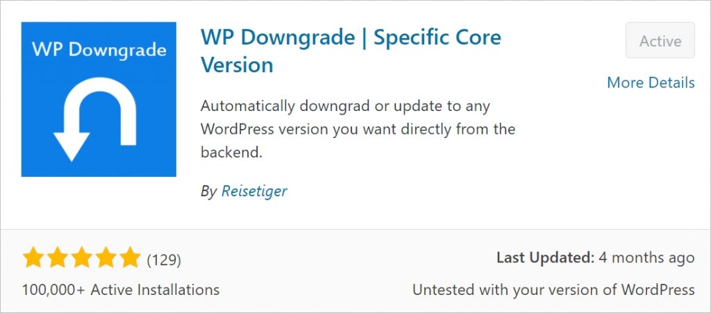 WP downgrade plugin