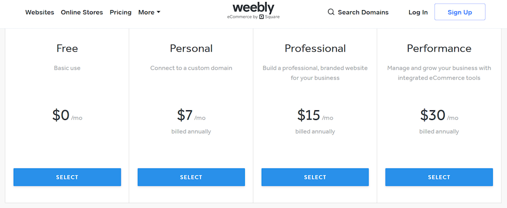 Weebly Pricing