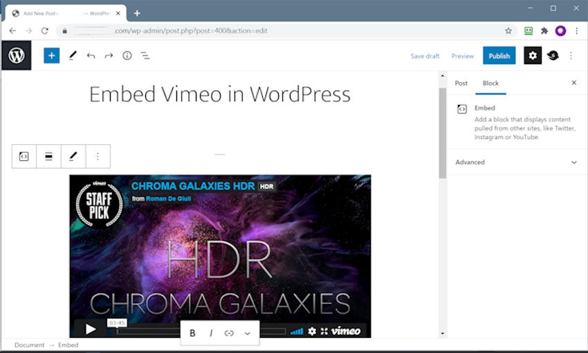 Embed Vimeo in WordPress Step 2