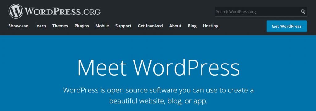 The above-the-fold section of WordPress.org website