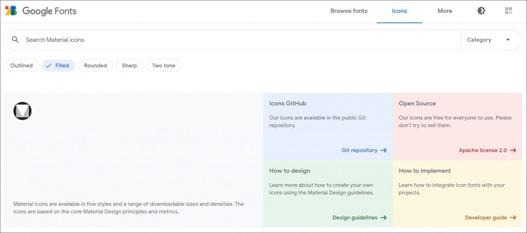 Google Material Icons Font