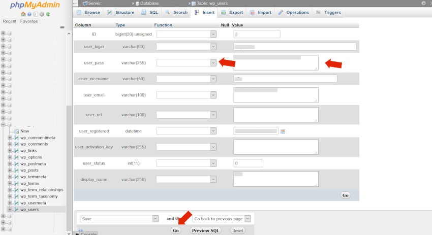 phpMyAdmin - Password Value