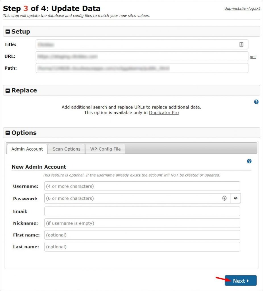 WordPress website database details update