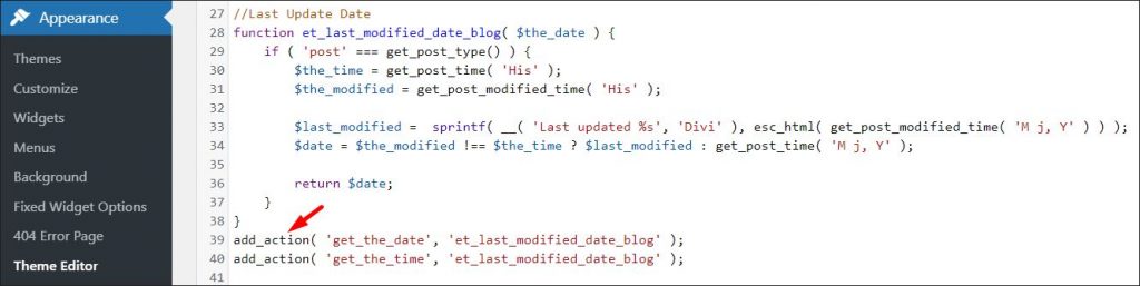 An example of WordPress action hooks found somewhere in the functions.php file