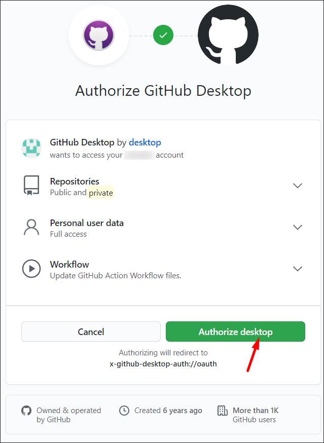 Authorizing GitHub Desktop App