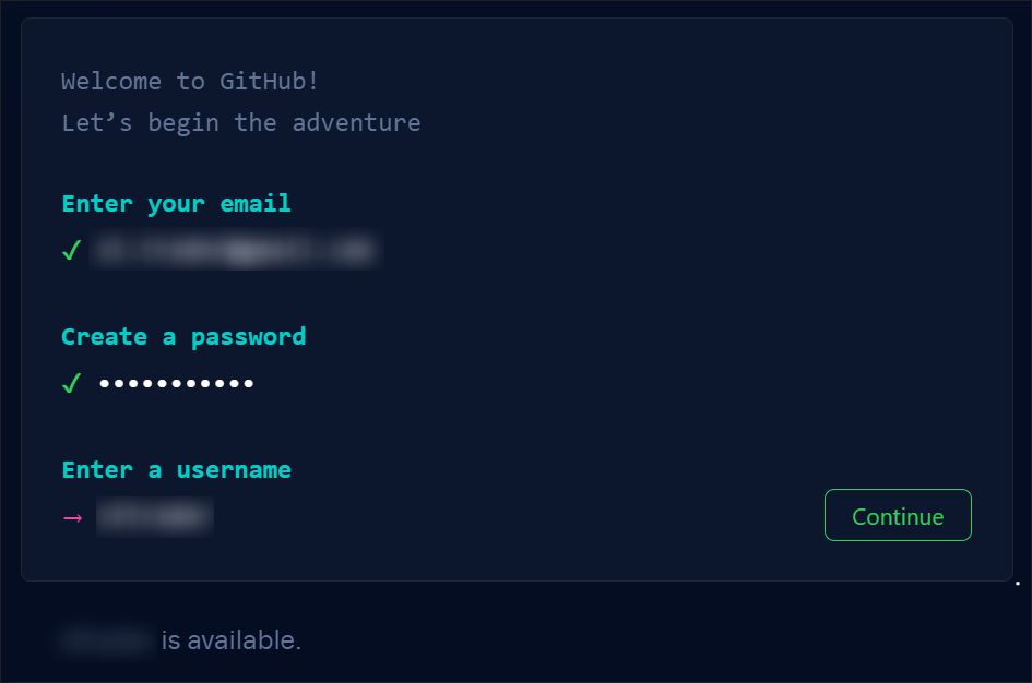 A screenshot of the GitHub.com registration process