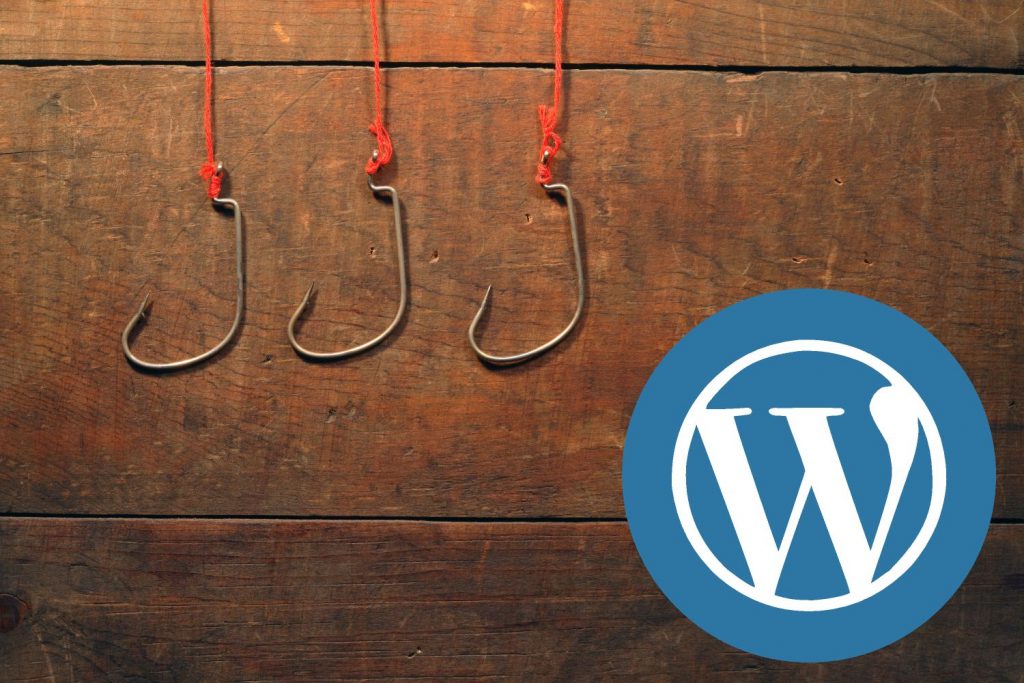 An illustration showing WordPress logo next to literal hooks