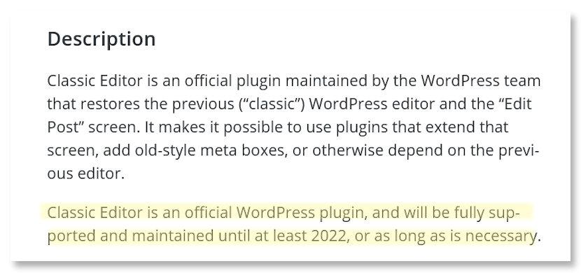 WP Classic Editor Support