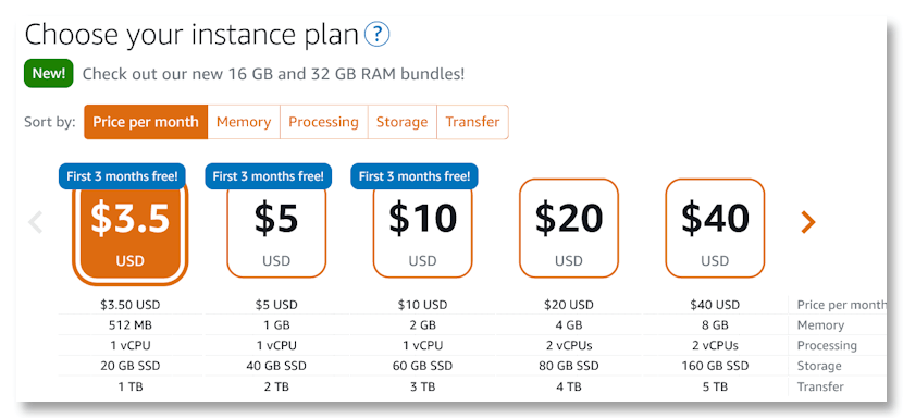 Lightsail Instance Plans & Pricing