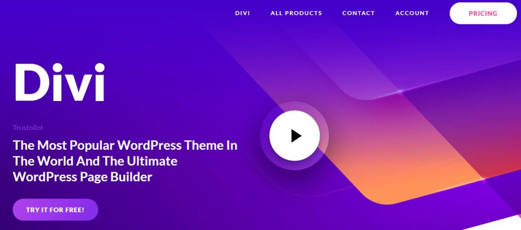A screenshot of Divi page builder homepage