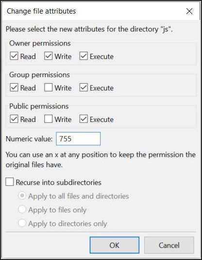 Setting 755 permissions to folders of one's WordPress website