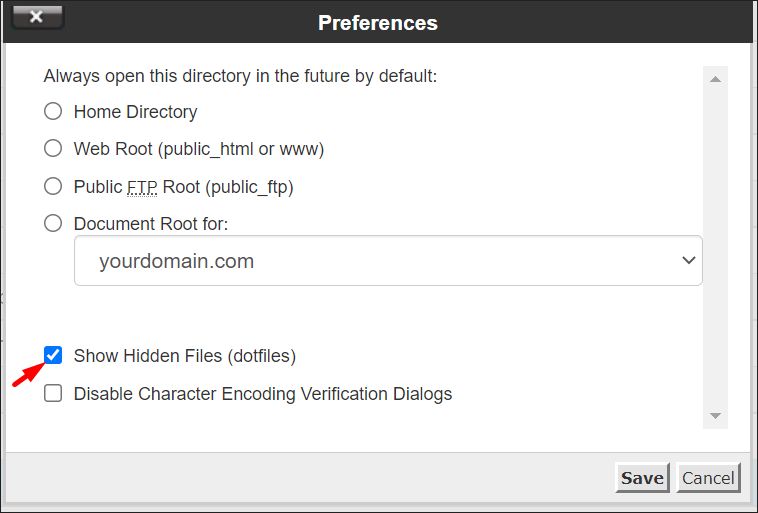 How to show hidden files inside cPanel file manager