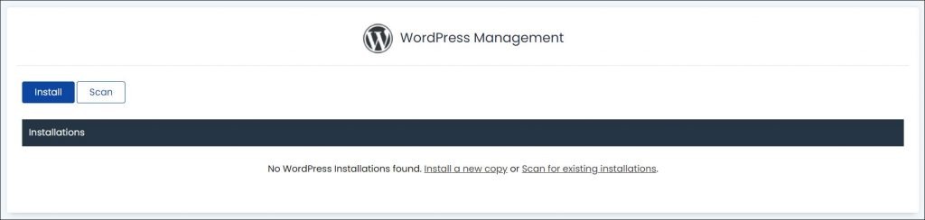 Installing WordPress with cPanel - a screenshot of WP management dashboard.