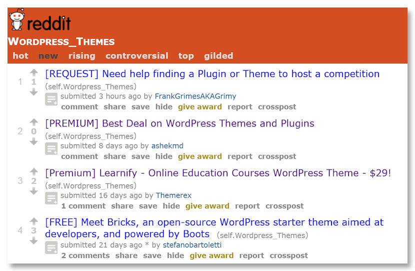 Subreddit WordPress Themes