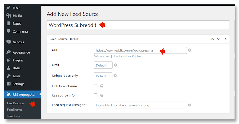 WP RSS Aggregator Feed Sources