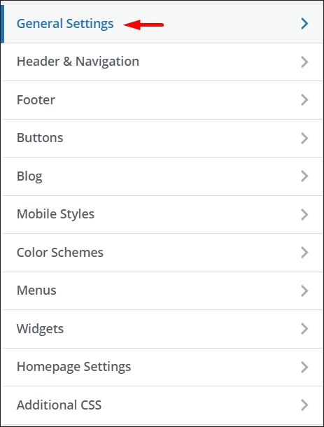 WordPress theme customizer - general settings