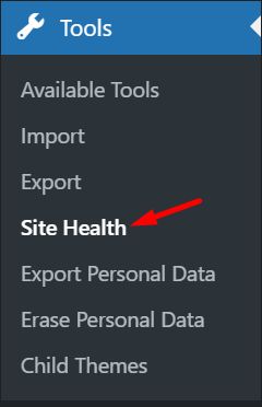 A screenshot of Site Health menu
