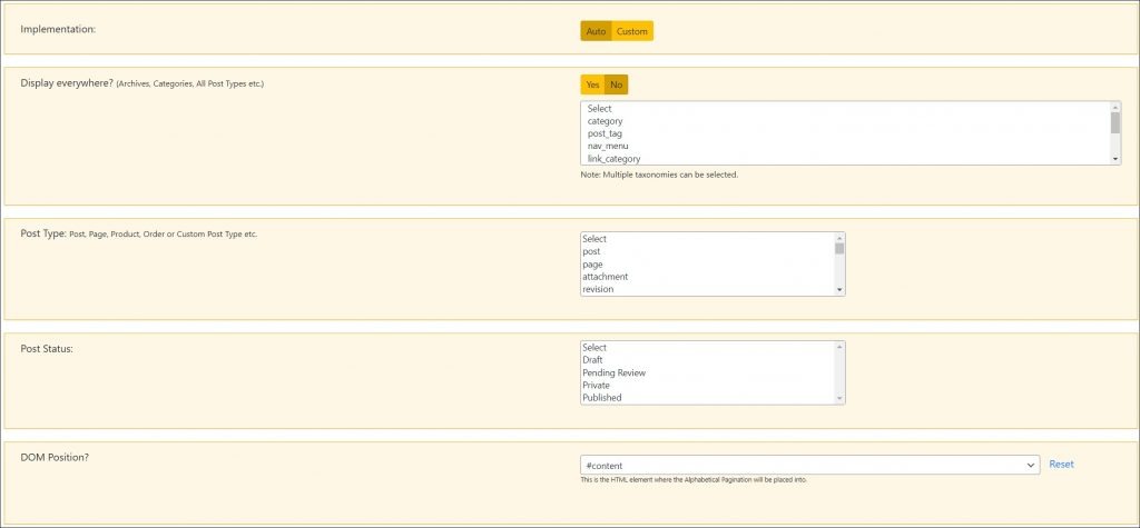 A screenshot of Alphabetic Pagination dashboard.