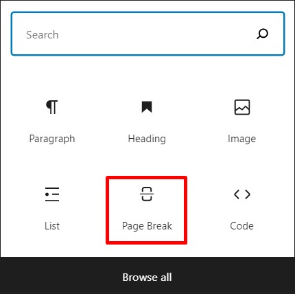 How to add a page break in the posts editor.