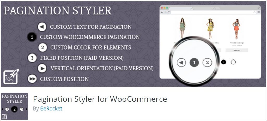 A screenshot of Pagination Styler for WooCommerce plugin.