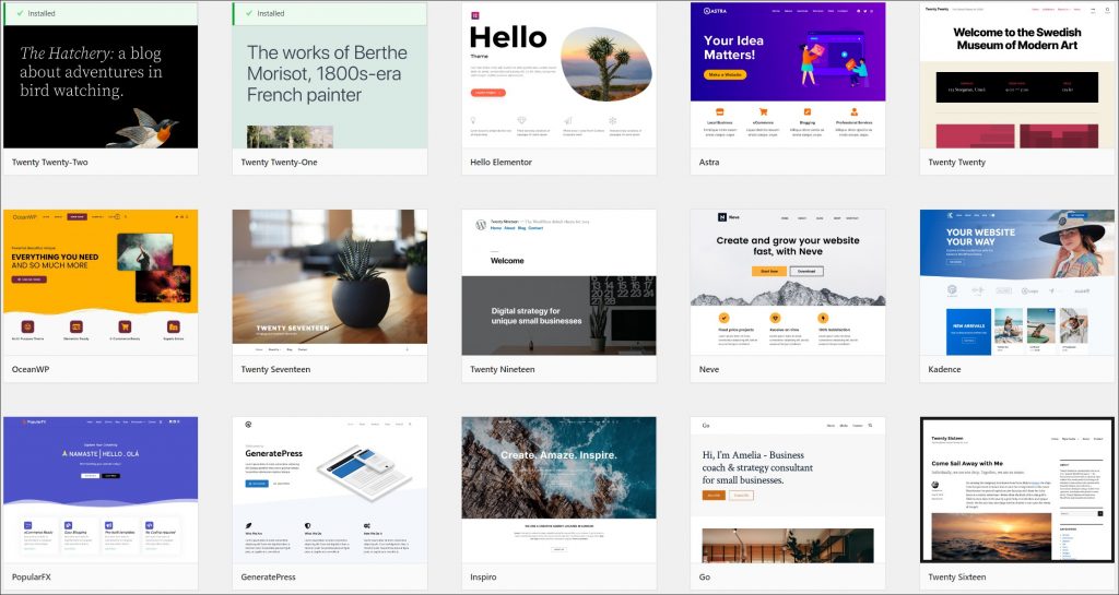 A screenshot of various WordPress themes
