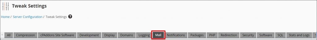 A screenshot of Mail settings inside cPanel