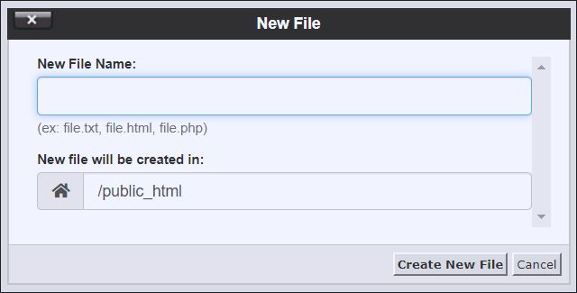 A screenshot of a new file editor inside cPanel