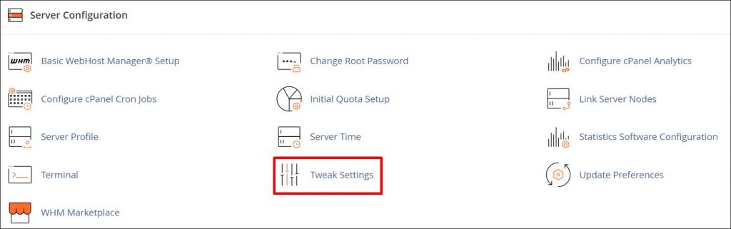 A screenshot of server configuration settings inside cPanel
