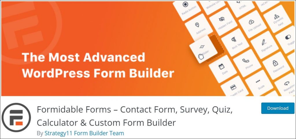 A screenshot of formidable forms - a plugin used for creating advanced wordpress forms.