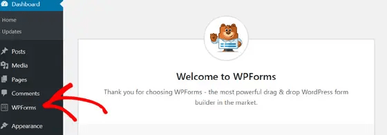 Welcome page of WPForms